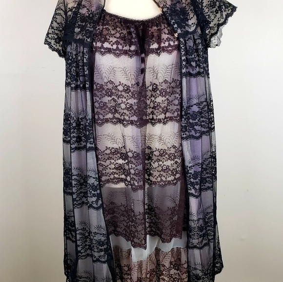 Vintage Van Roalte Radcliffe Lace Negligee Set Nightie and Robe S Black EUC - Picture 2 of 16